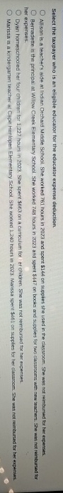 Select the taxpayer who is an eligible educator