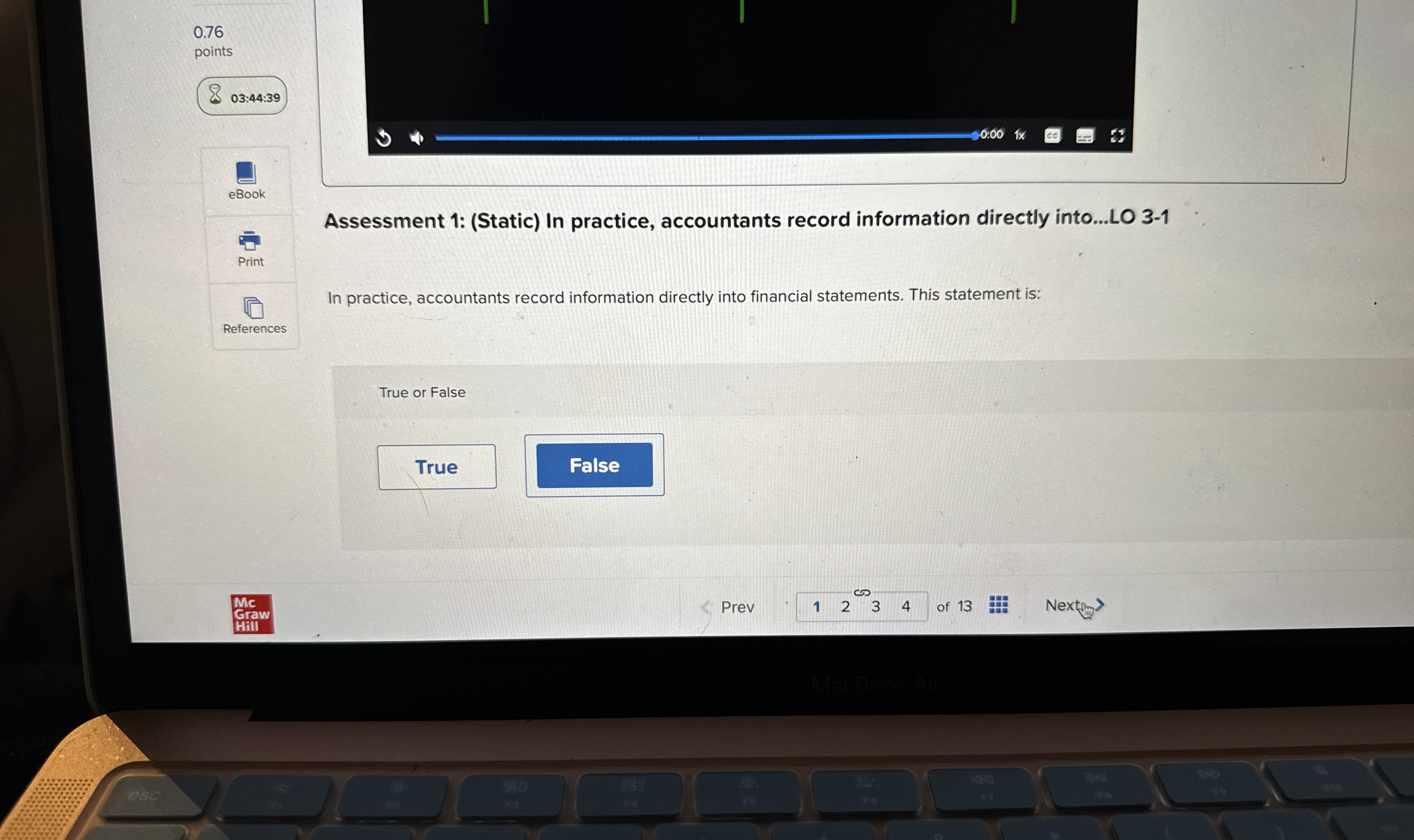 0 . 7 6 points 0 3 : 4 4 : 3 9 eBook Assessment 1