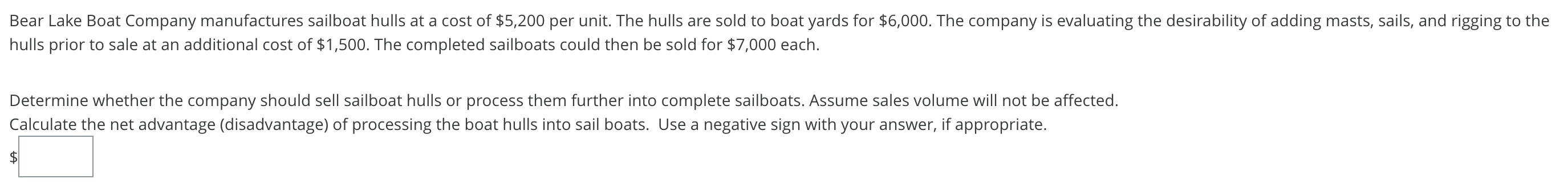 Bear Lake Boat Company manufactures sailboat