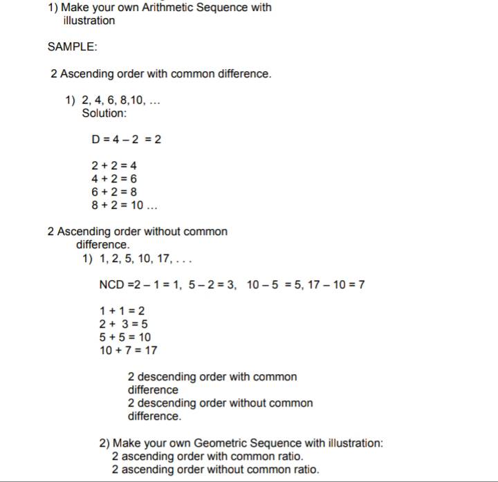 1) Make your own Arithmetic Sequence with