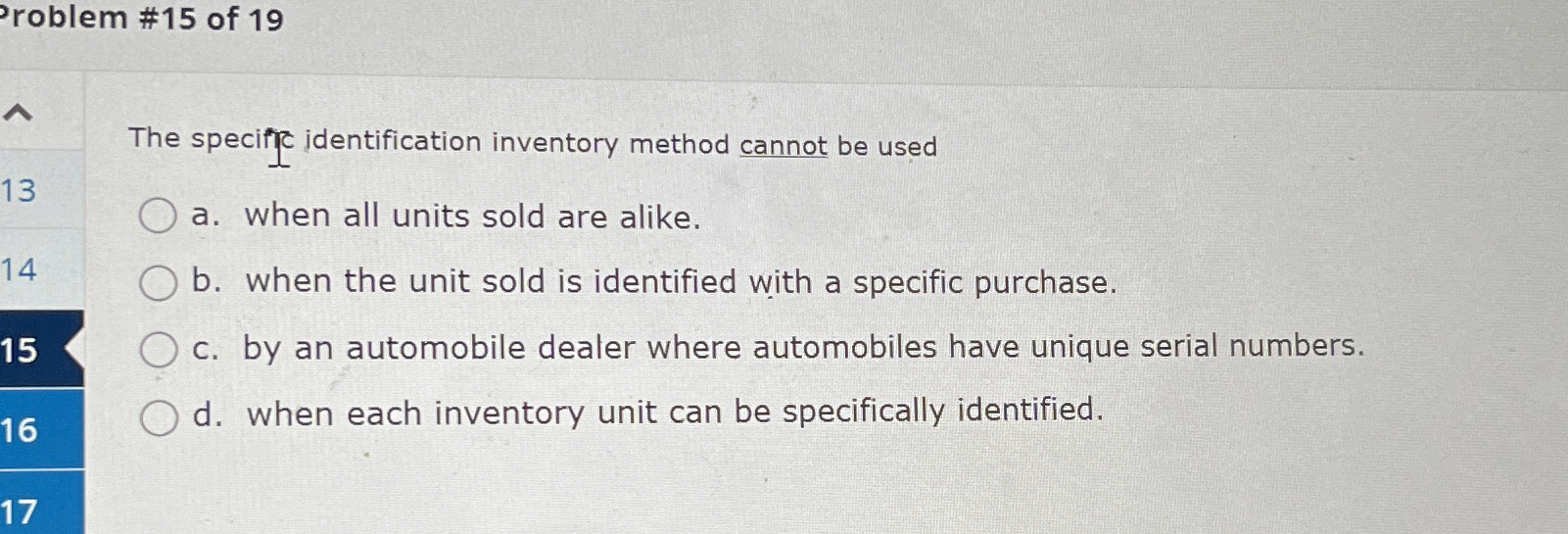 Problem # 1 5 of 1 9 The speciff identification