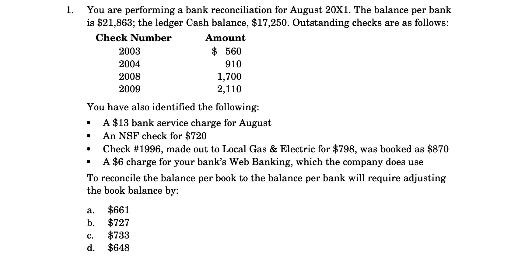 You are performing a bank reconciliation for