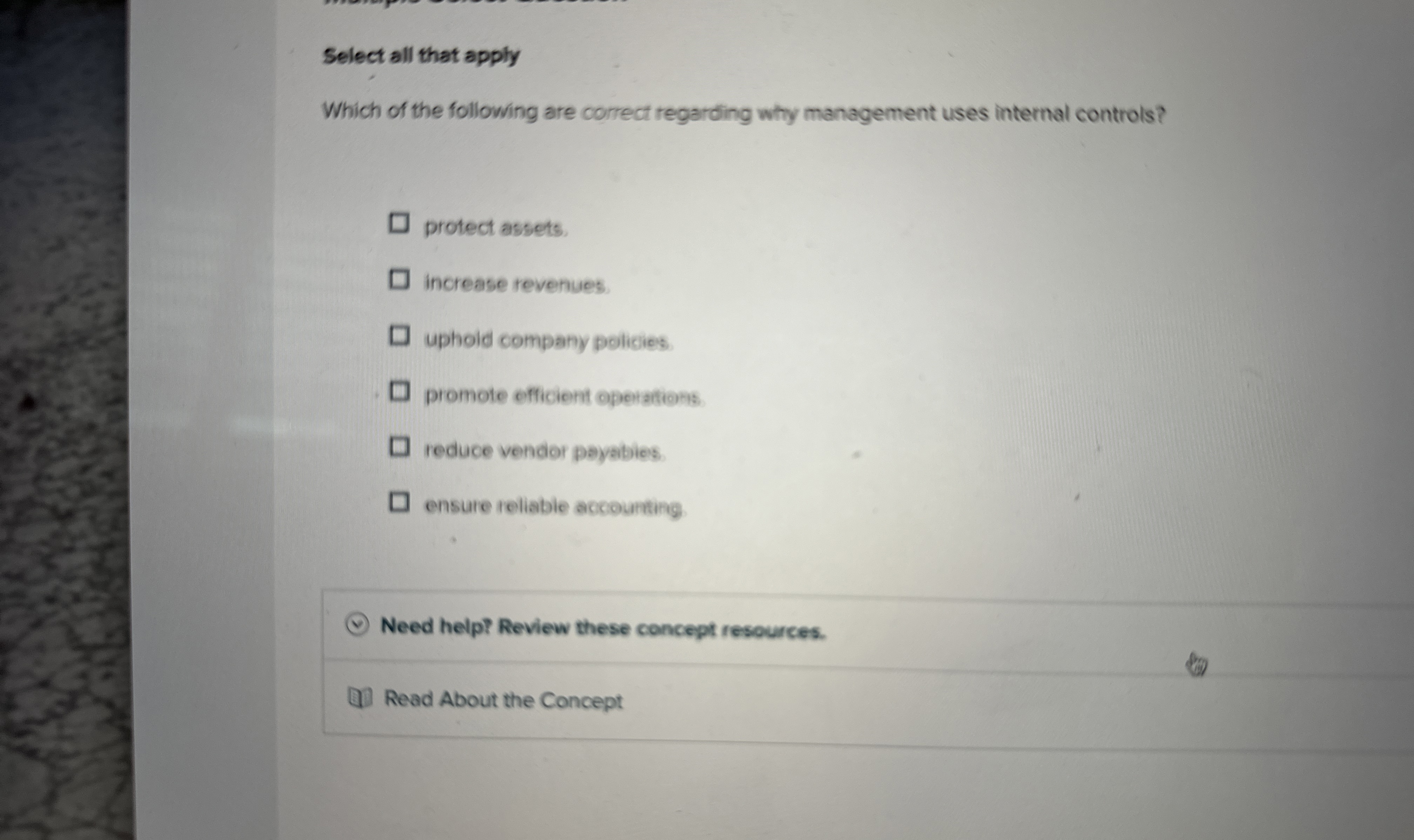 Select all that apply Which of the folliowing are