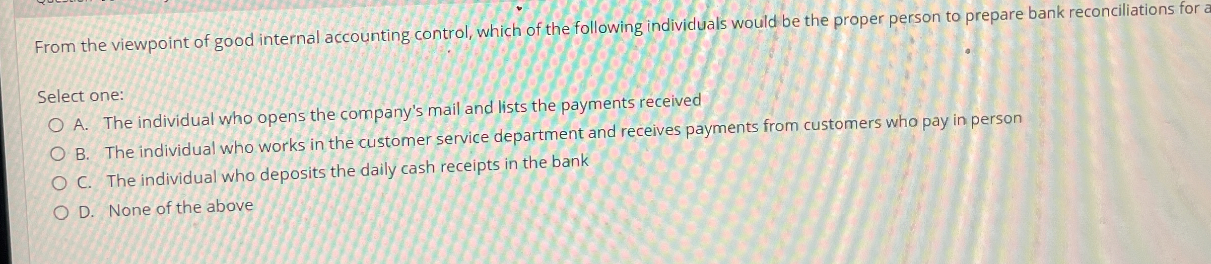 From the viewpoint of good internal accounting