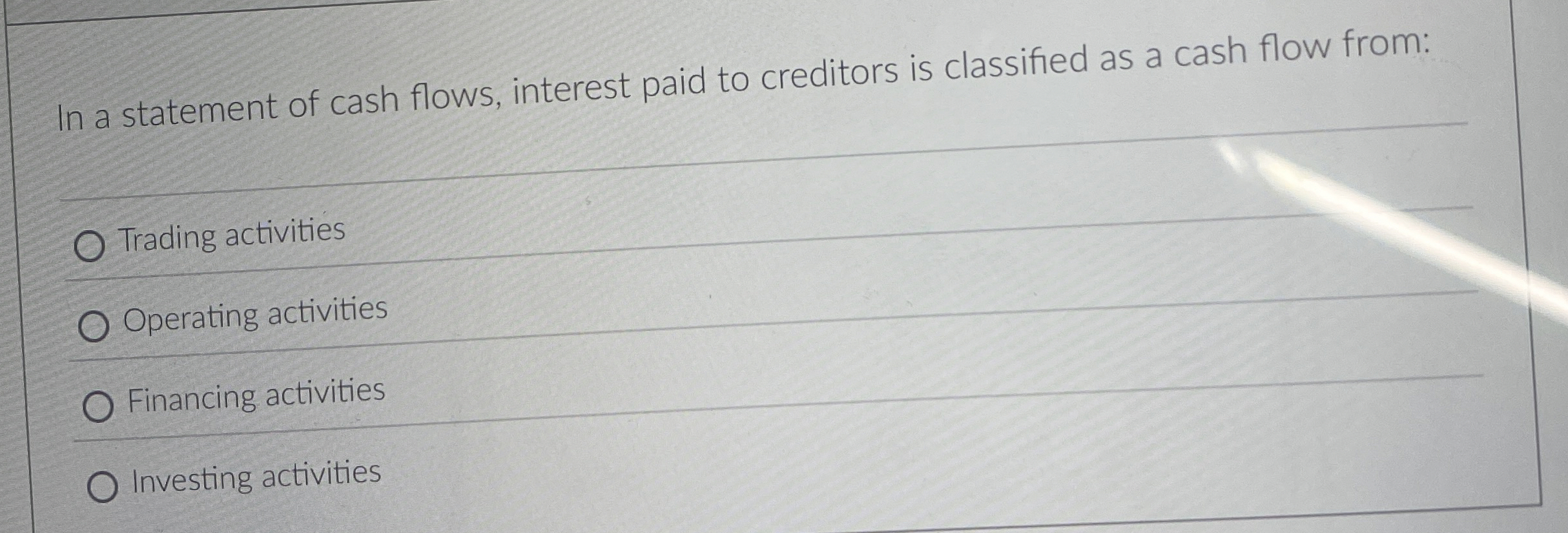 In a statement of cash flows, interest paid to