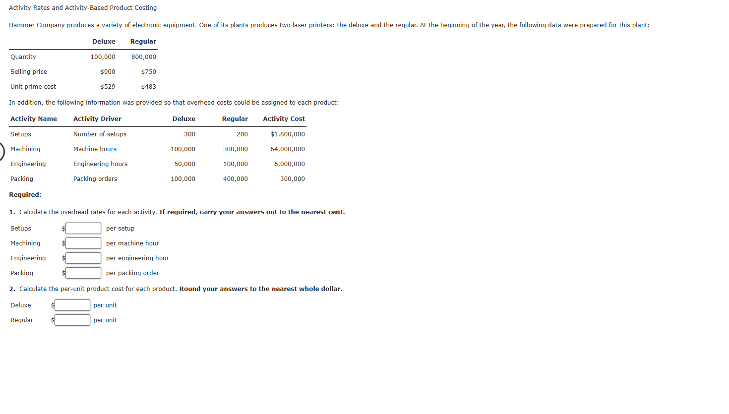 Activity Rates and Activity - Based Product
