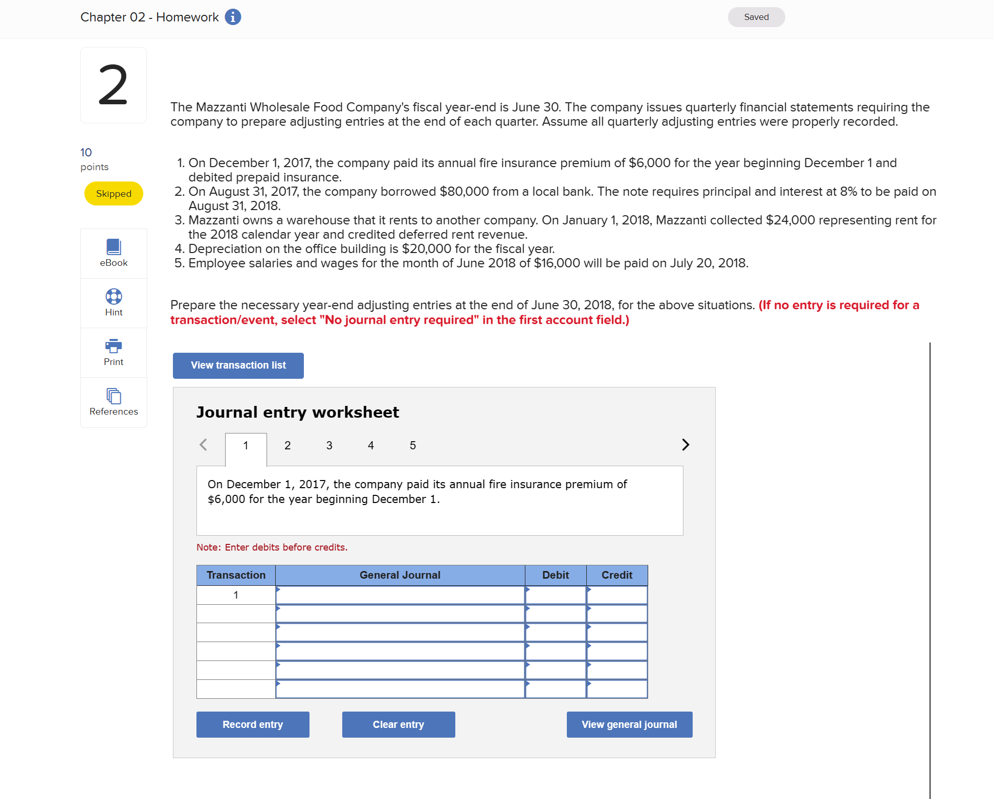 Journal Entries for 1-5 needed Chapter 02