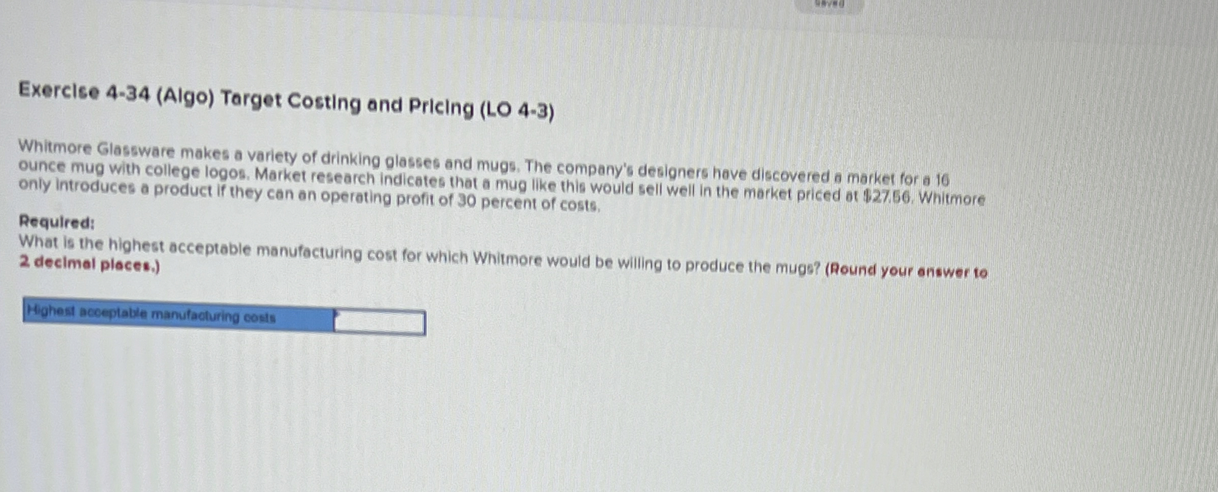 Exercise 4 - 3 4 ( Algo ) Target Costing and