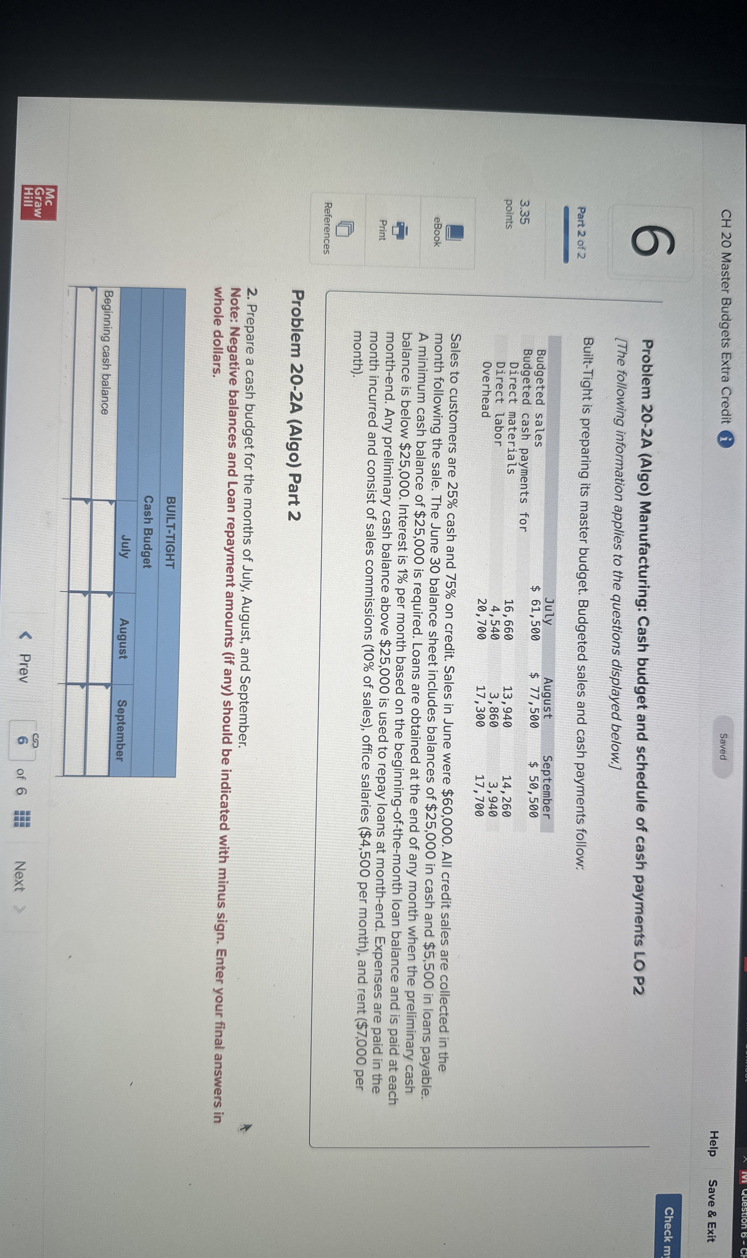 CH 2 0 Master Budgets Extra Credit Help Save &