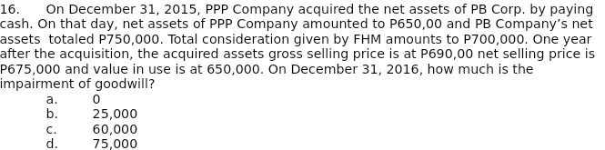 16. On December 31, 2015, PPP Company acquired