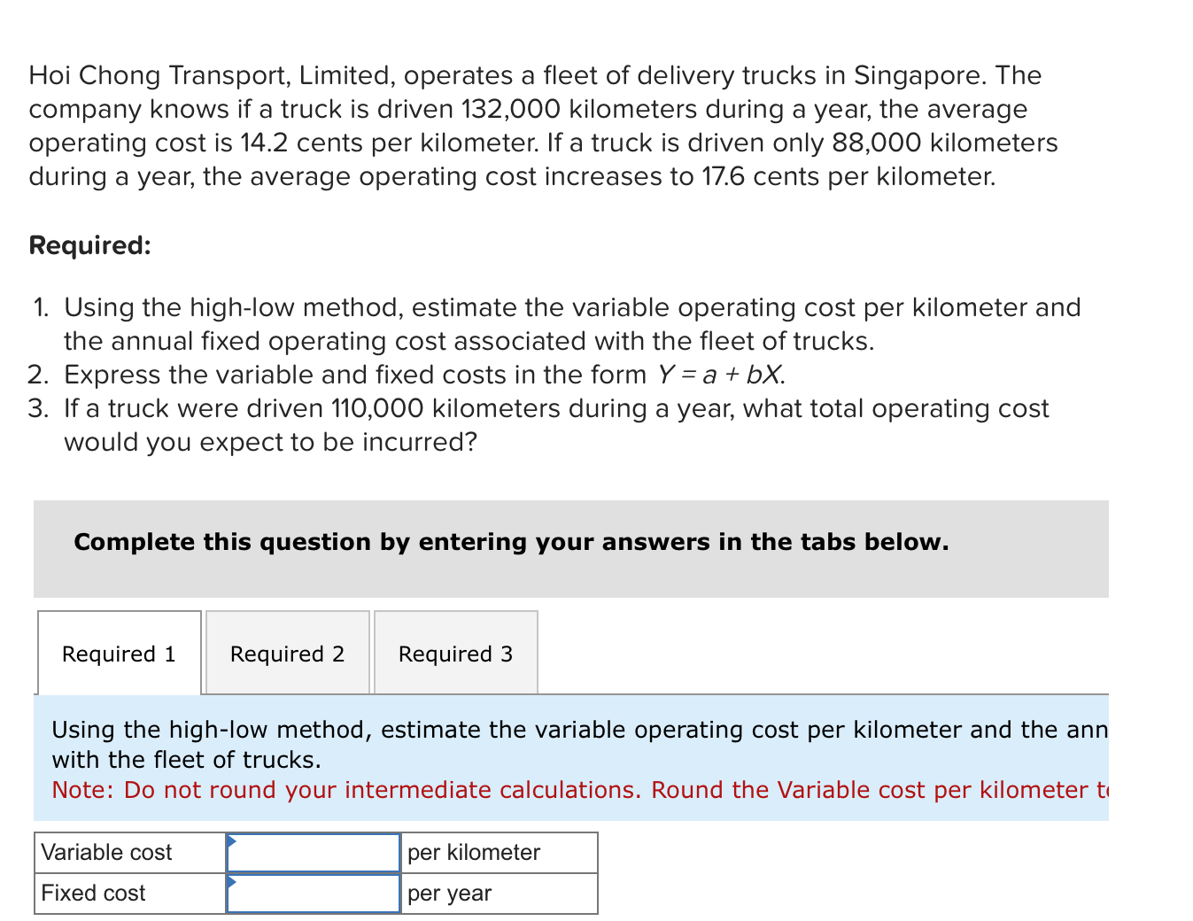 Hoi Chong Transport, Limited, operates a fleet of