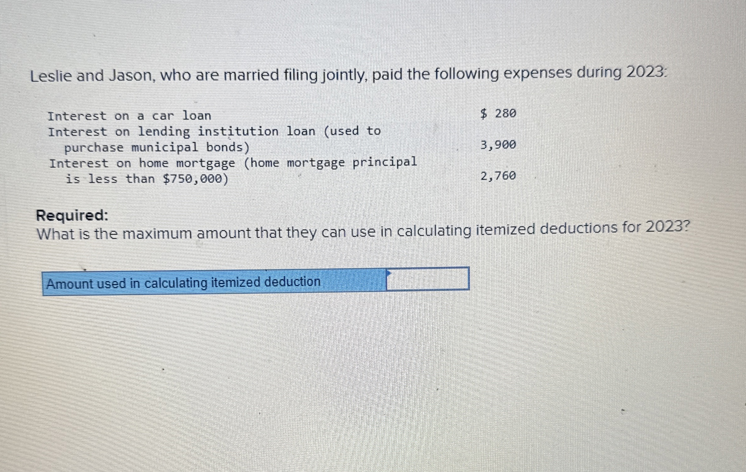 Leslie and Jason, who are married filing jointly,