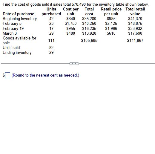 Find the cost of goods sold if sales total 78,490