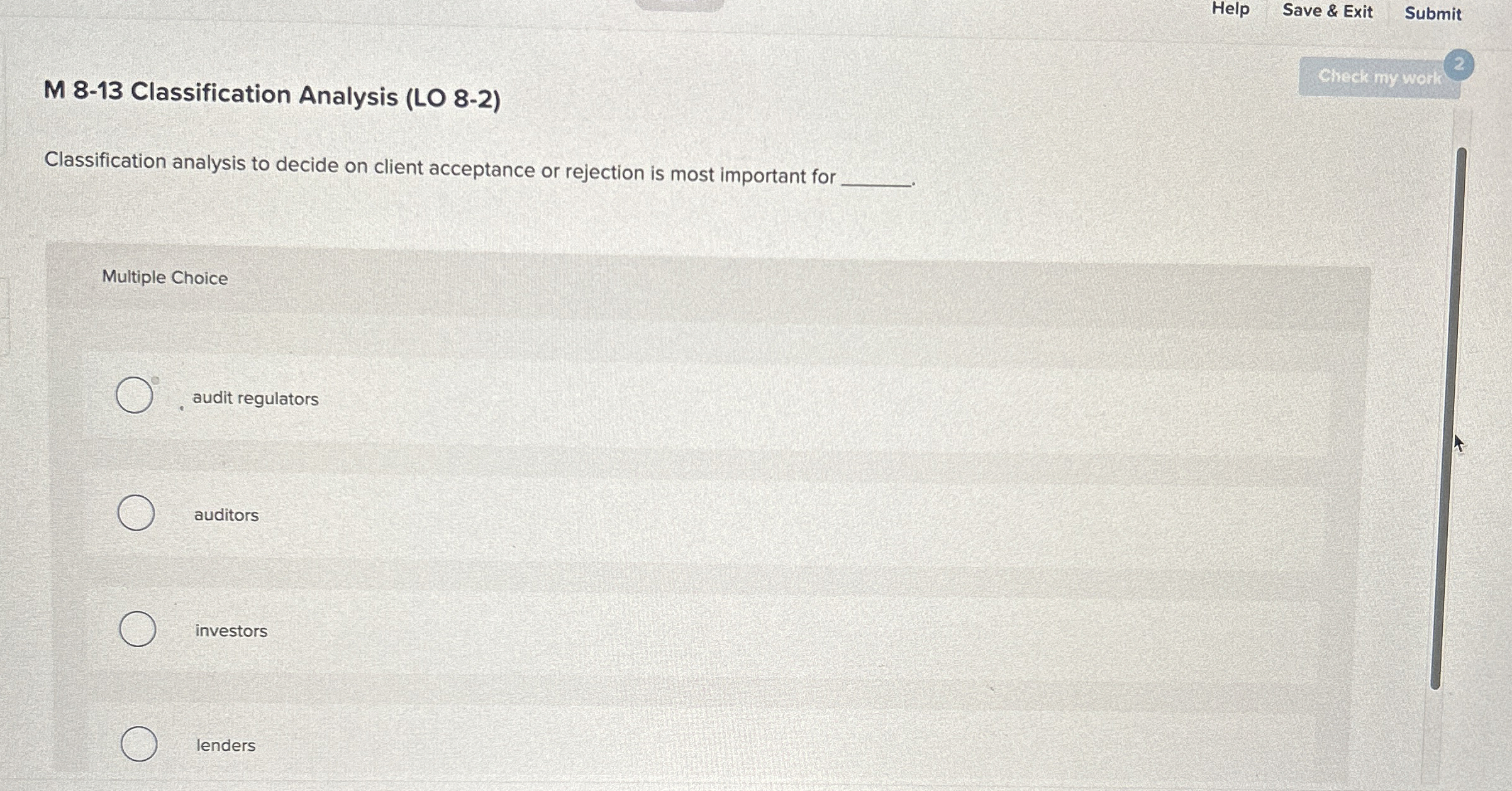 Help Save & Exit Submit M 8 - 1 3 Classification