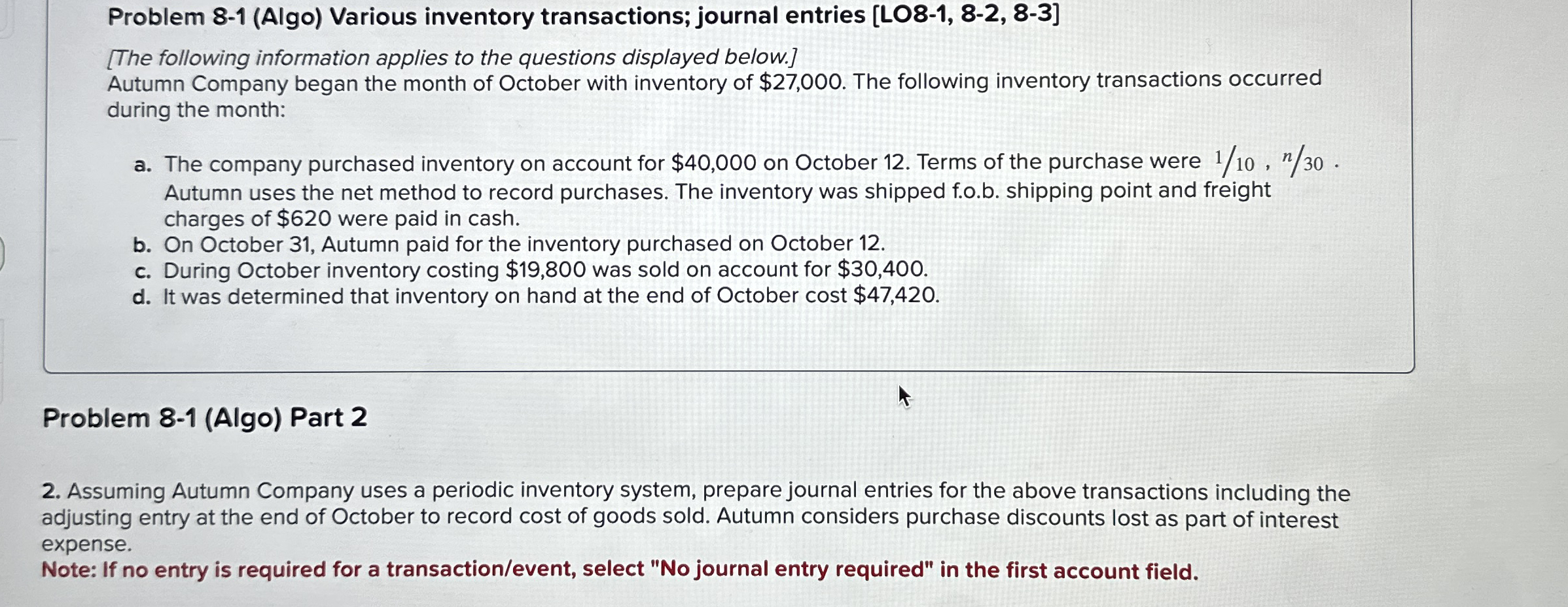 Problem 8 - 1 ( Algo ) Various inventory