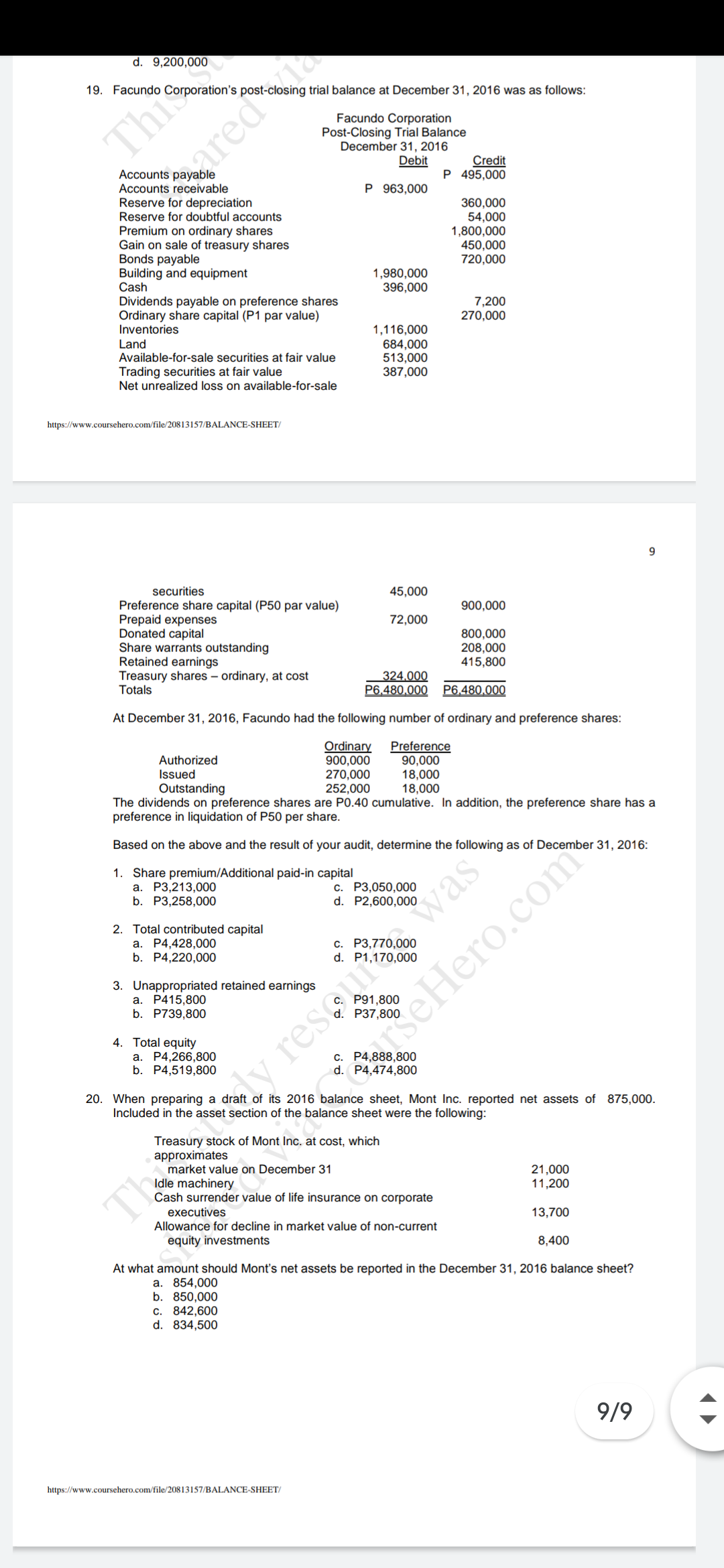 Solve number 19 and 20. Show solution. d.