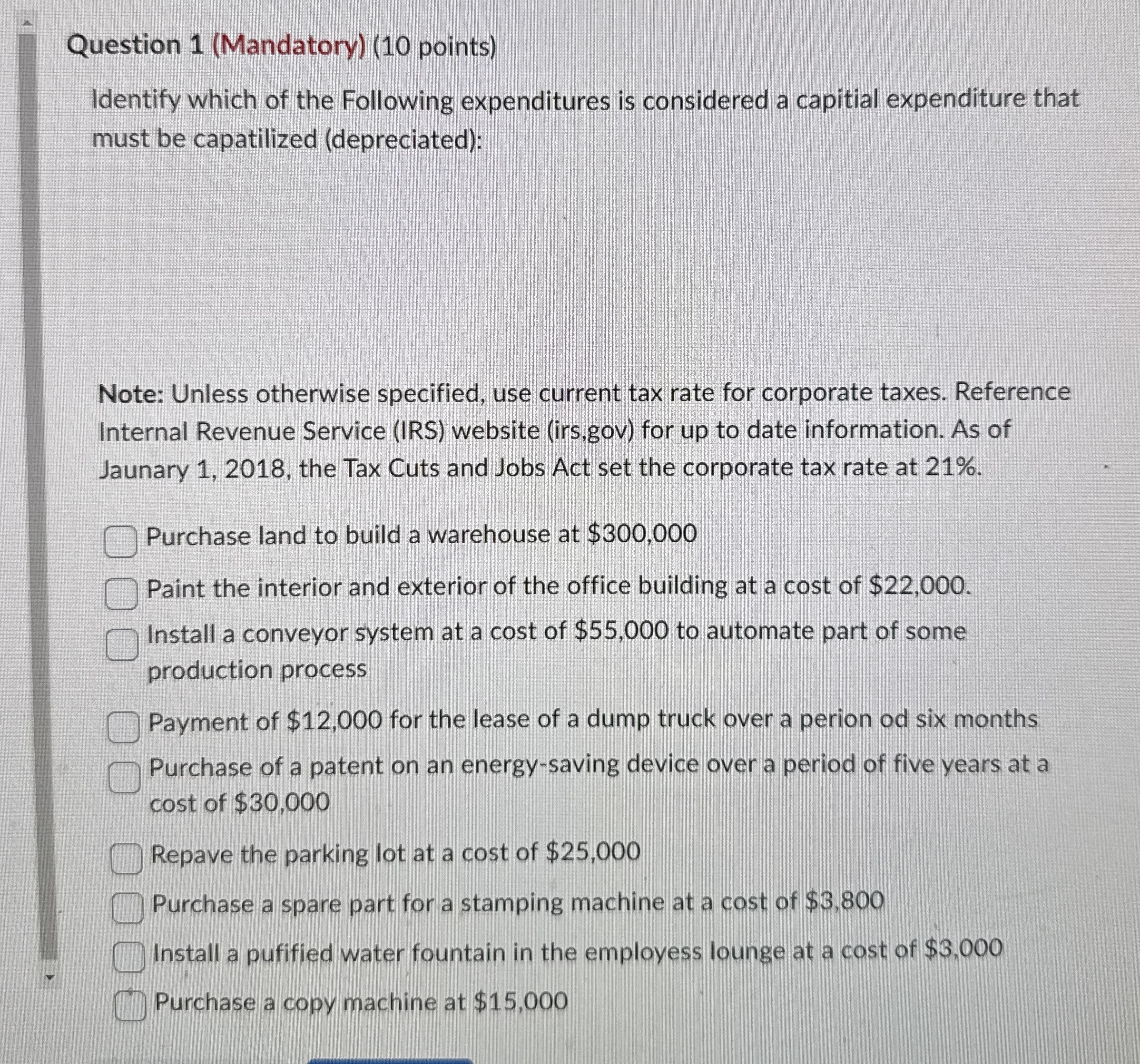 Question 1 ( Mandatory ) ( 1 0 points ) Identify