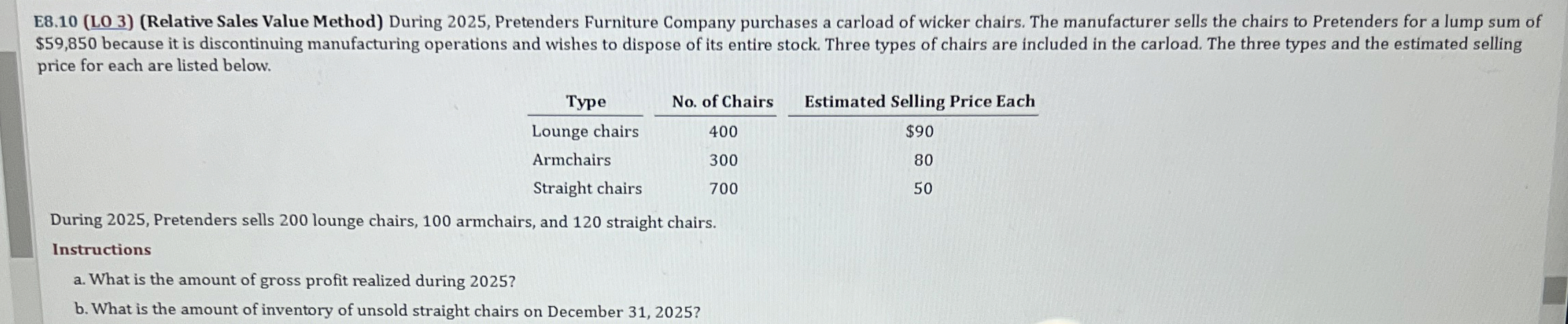 E 8 . 1 0 ( LO 3 ) ( Relative Sales Value Method