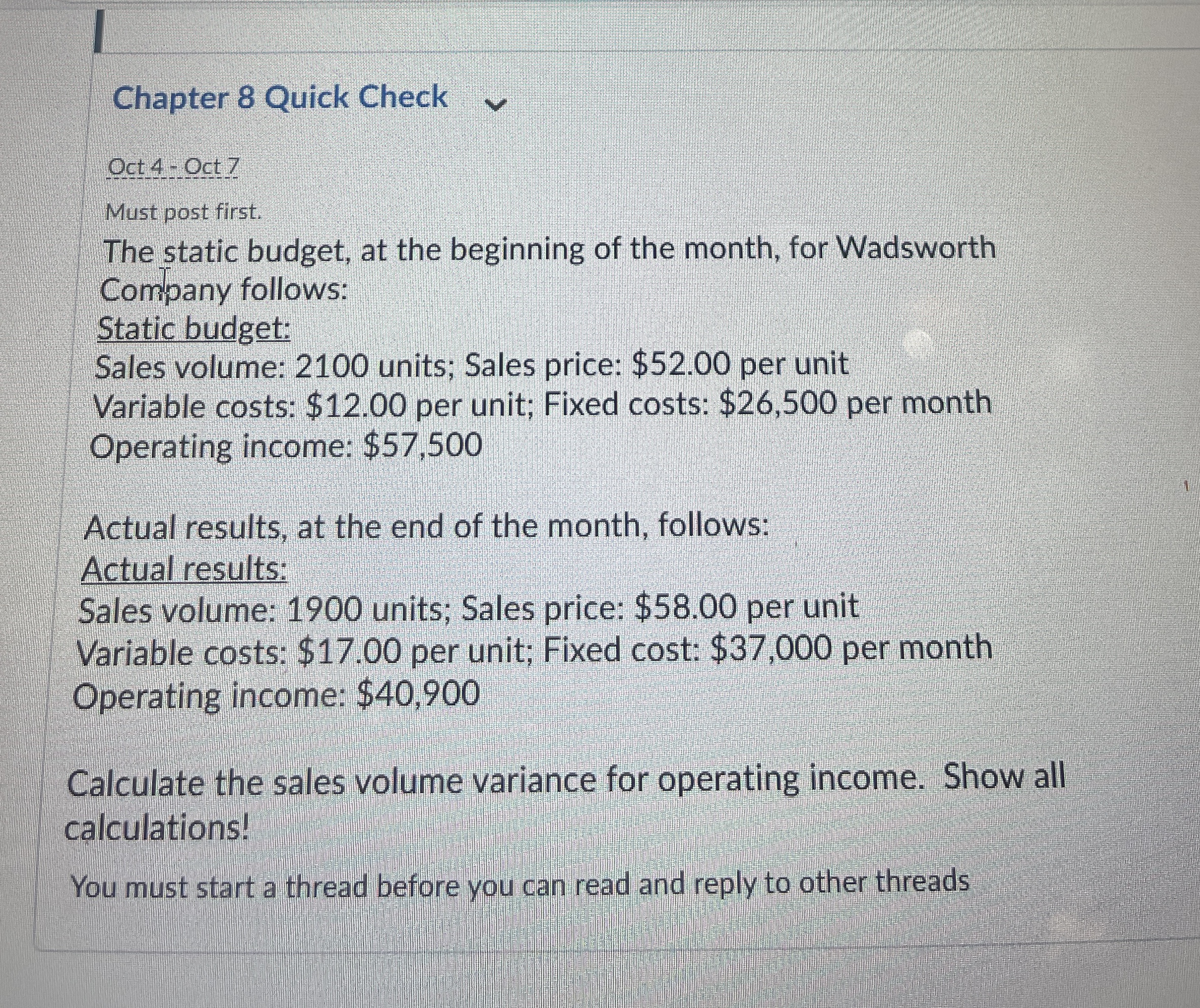 Chapter 8 Quick Check Oct 4 - Oct 7 Must post
