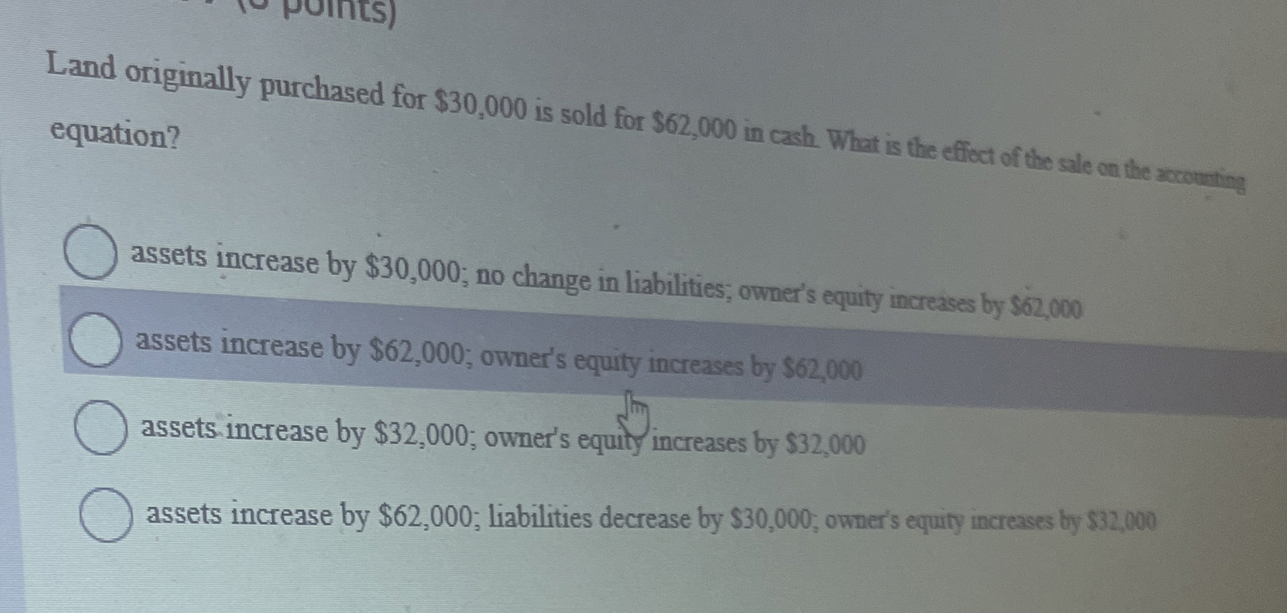 Land originally purchased for $ 3 0 , 0 0 0 is