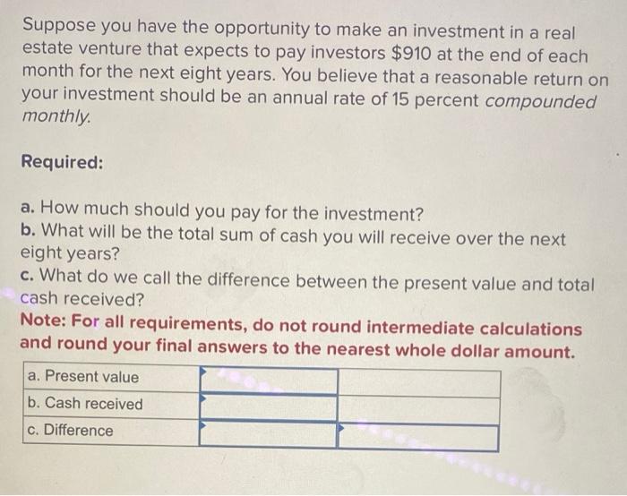 Suppose you have the opportunity to make an