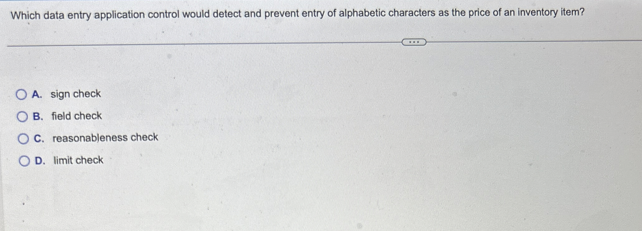 Which data entry application control would detect