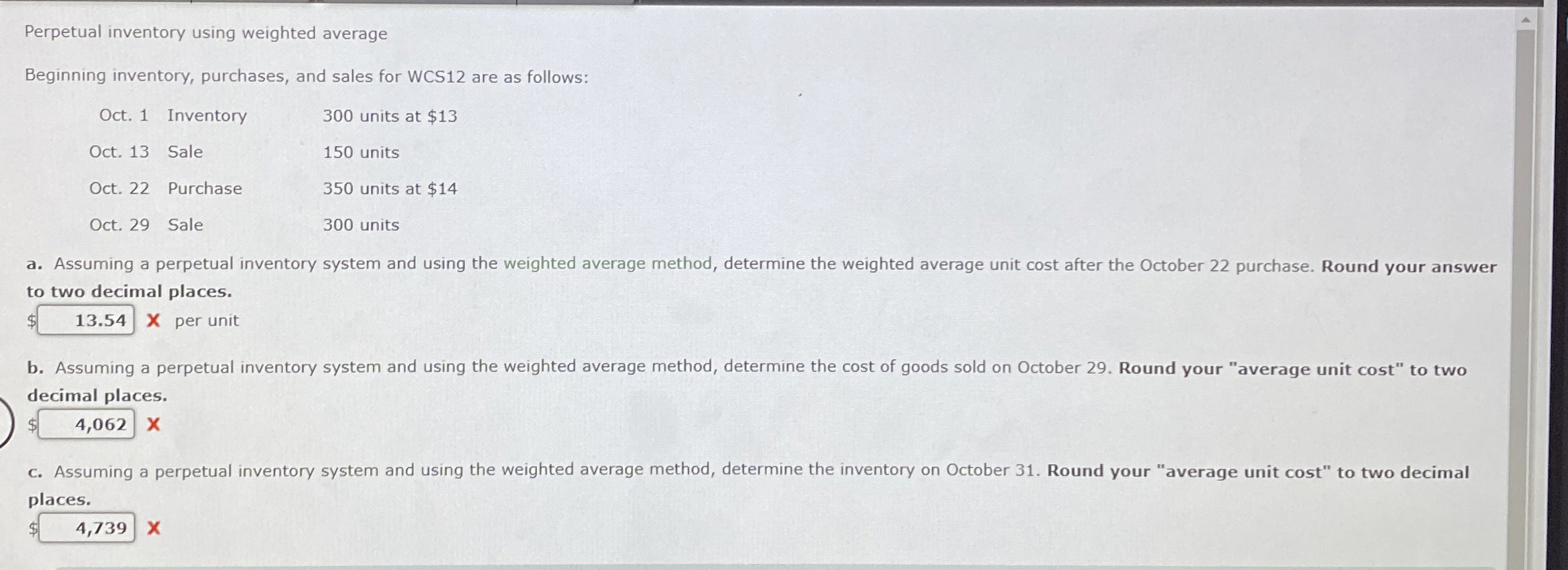 Perpetual inventory using weighted average