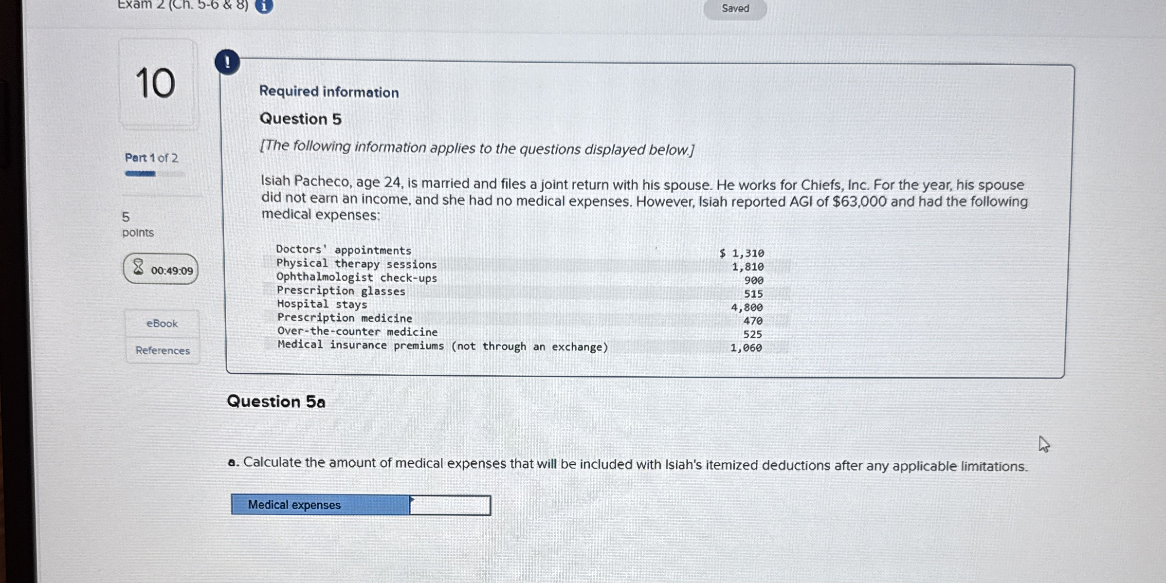 Exam 1 0 ! Part 1 of 2 5 points 0 0 : 4 9 : 0 9