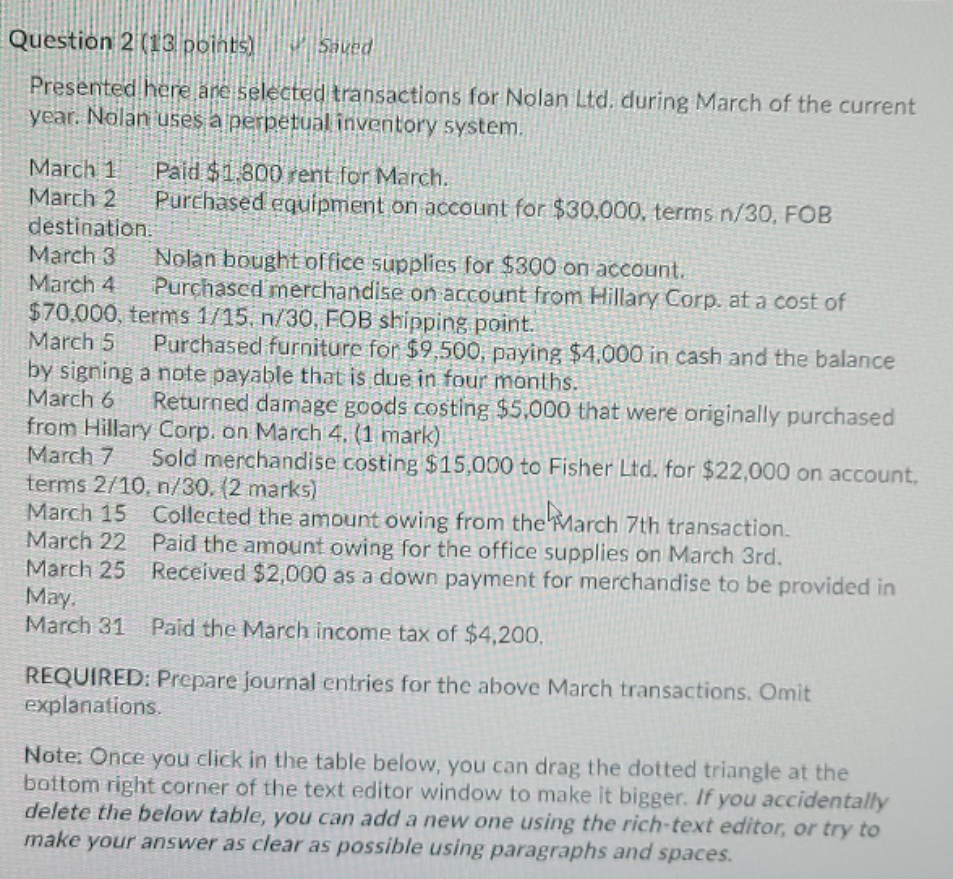assitance please Question 2 (13 points) " saved