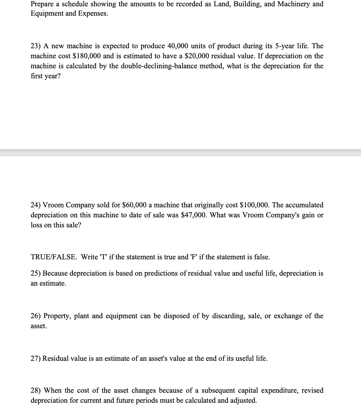 true false, short answer and multiple choose 19)