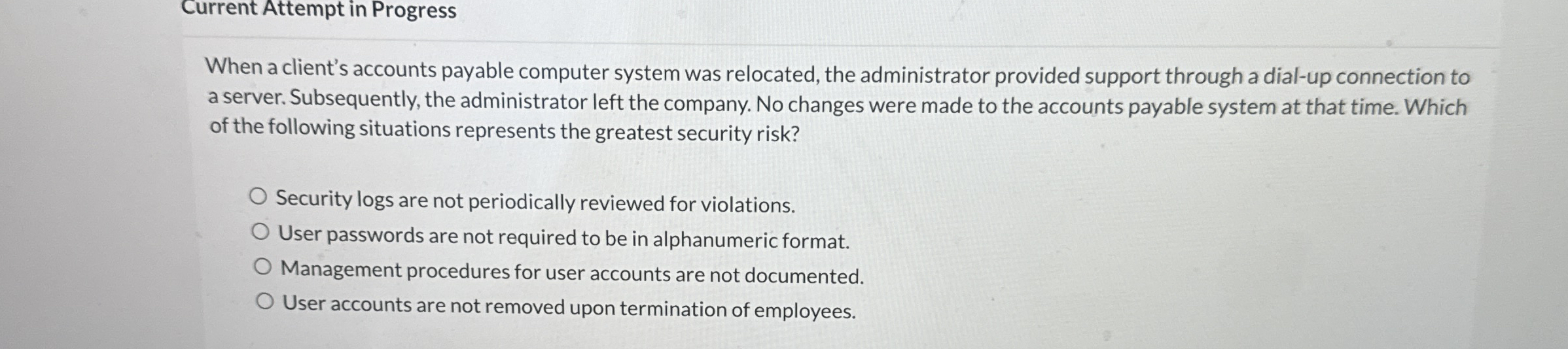 Current Attempt in Progress When a client's