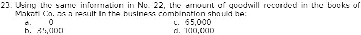 23. Using the same information in No. 22, the