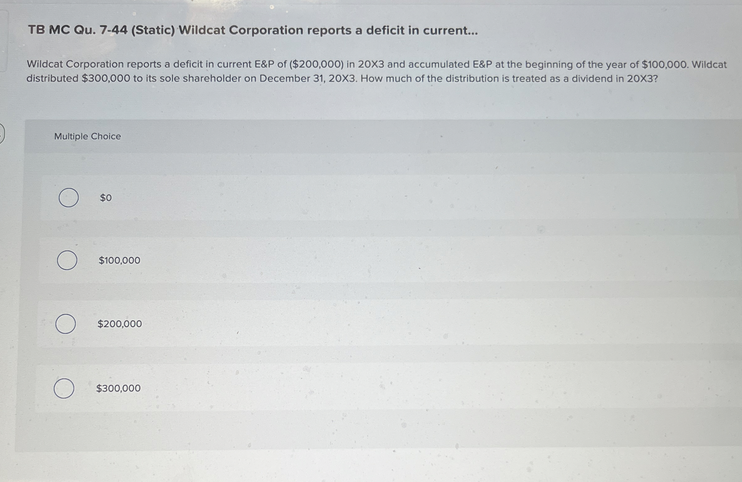 TB MC Qu . 7 - 4 4 ( Static ) Wildcat Corporation