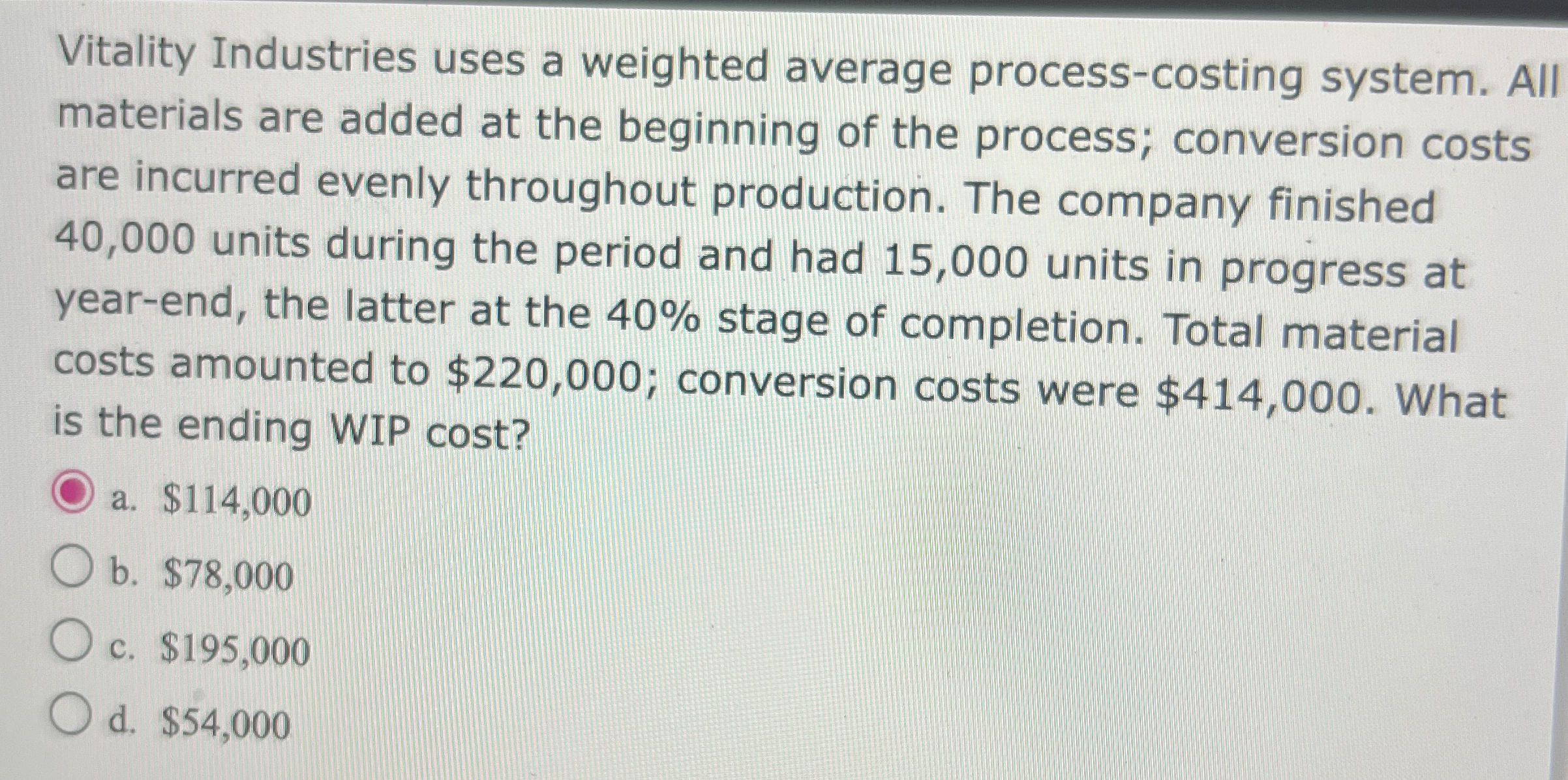 Vitality Industries uses a weighted average
