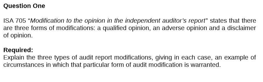 Question One ISA 705 "Modification to the opinion