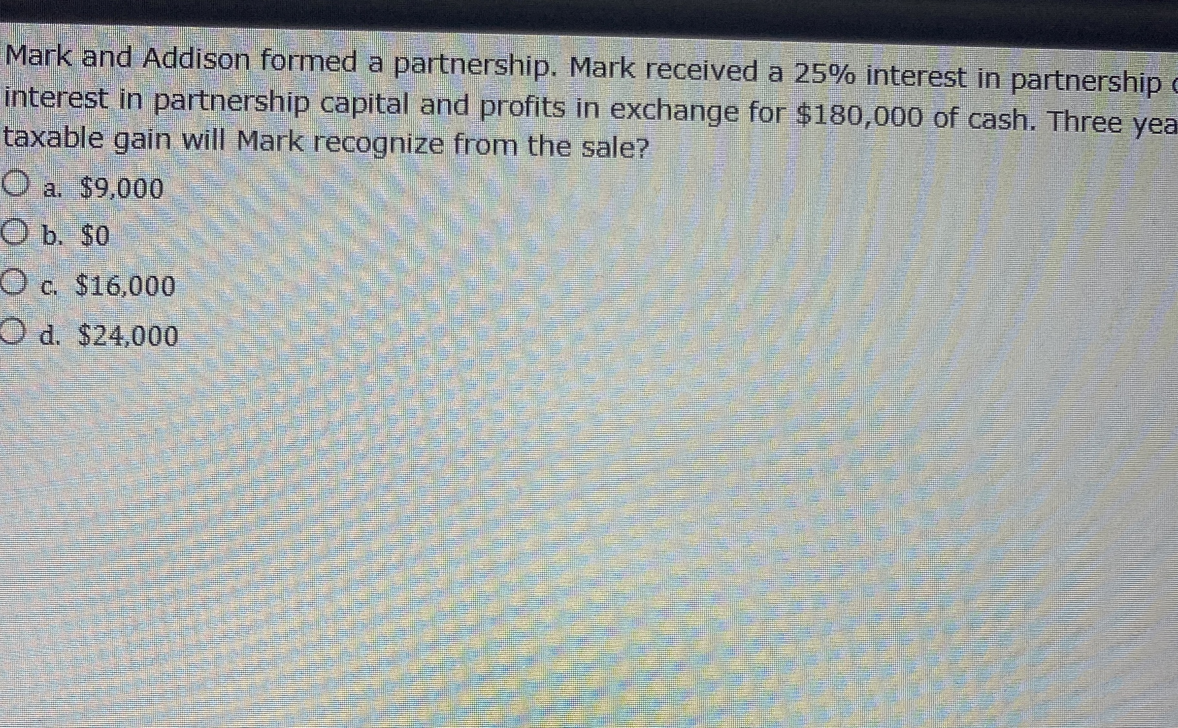 Mark and Addison formed a partnership. Mark