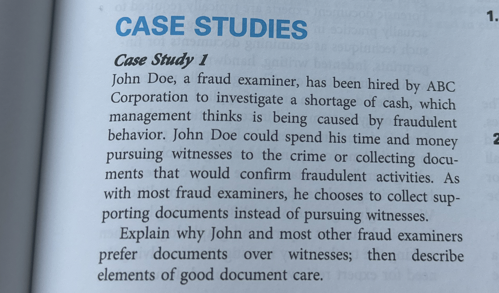 CASE STUDIES 1 . Case Study 1 John Doe, a fraud