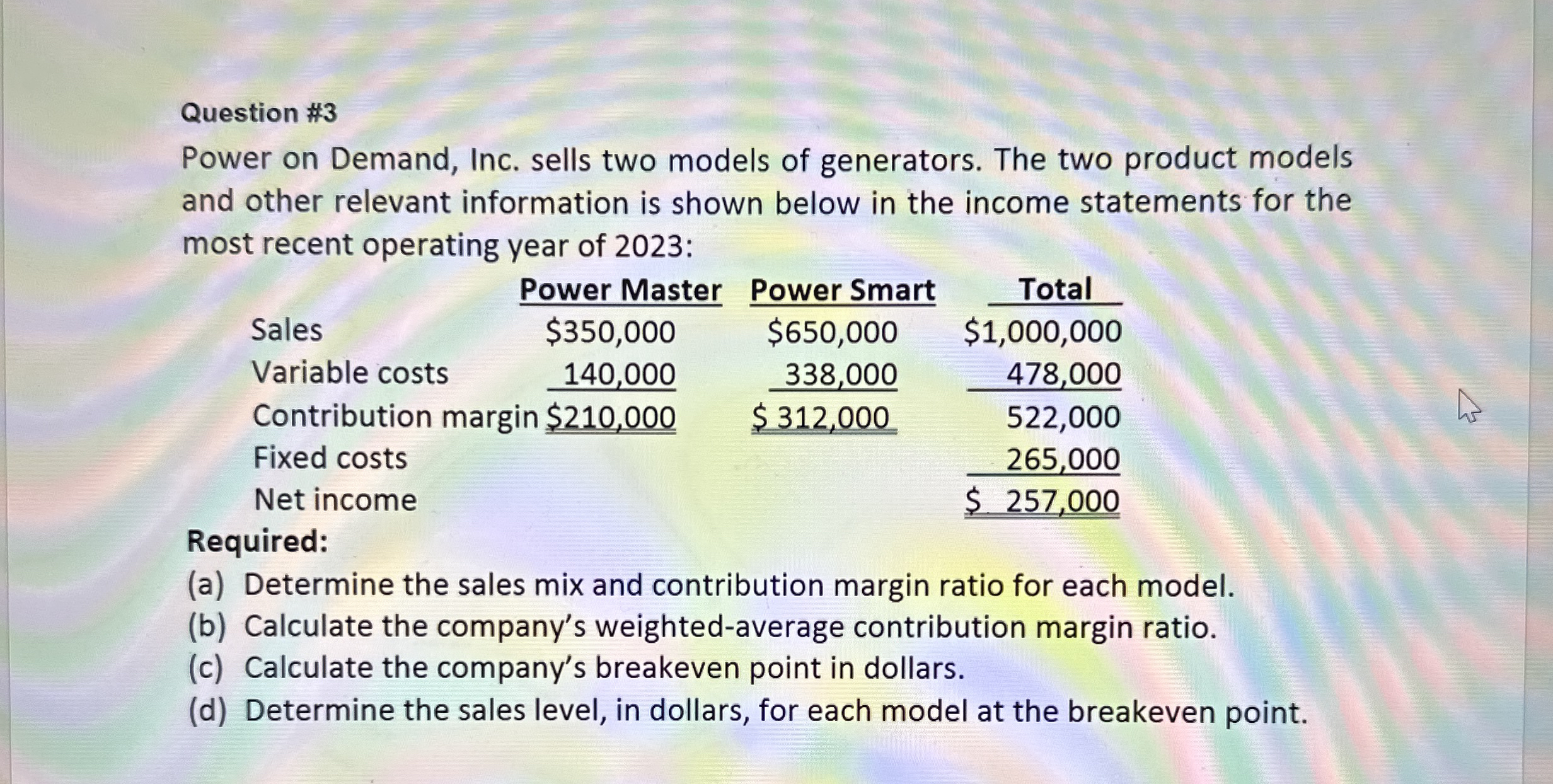 Question # 3 Power on Demand, Inc. sells two