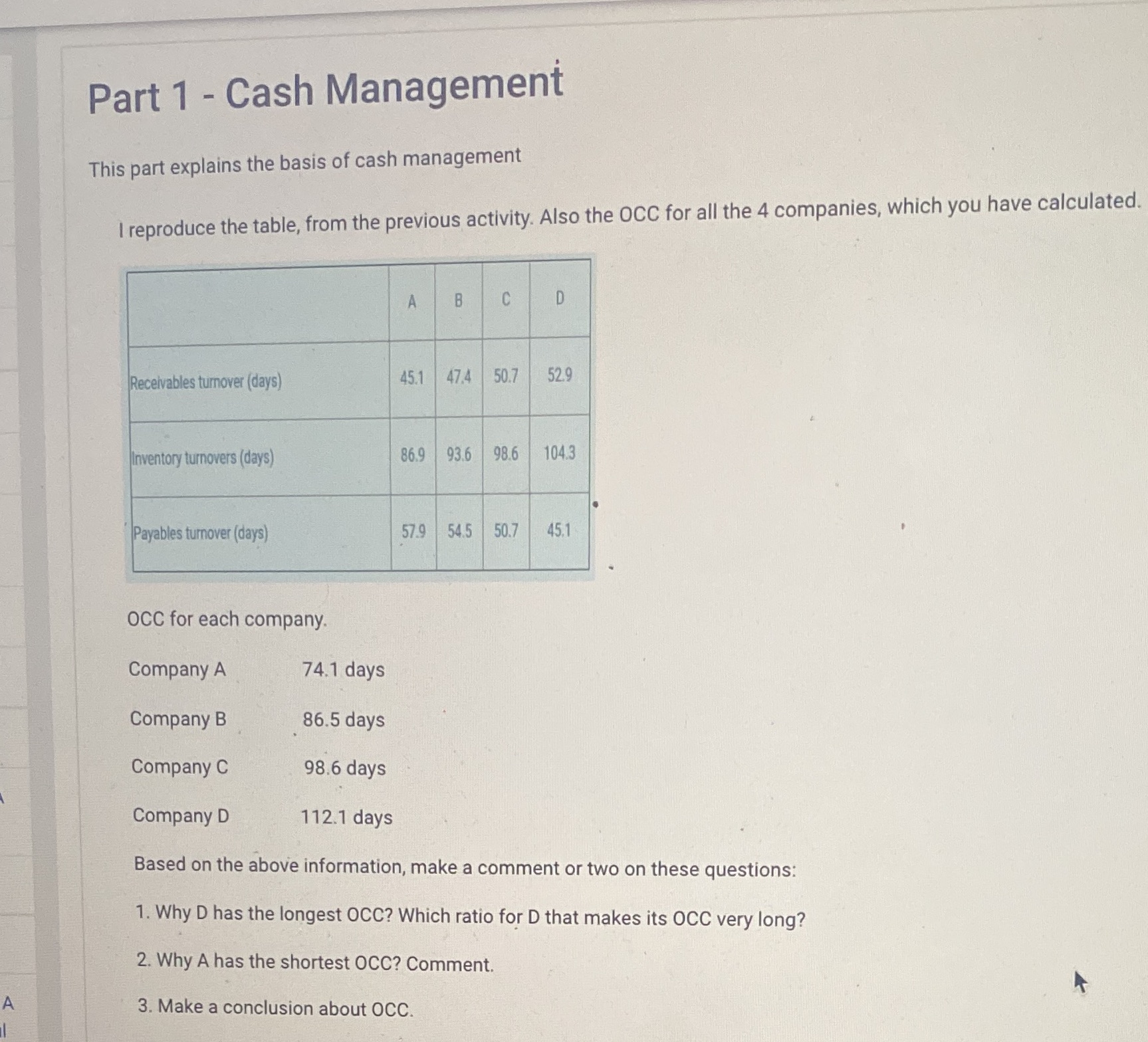 Part 1 - Cash Management This part explains the