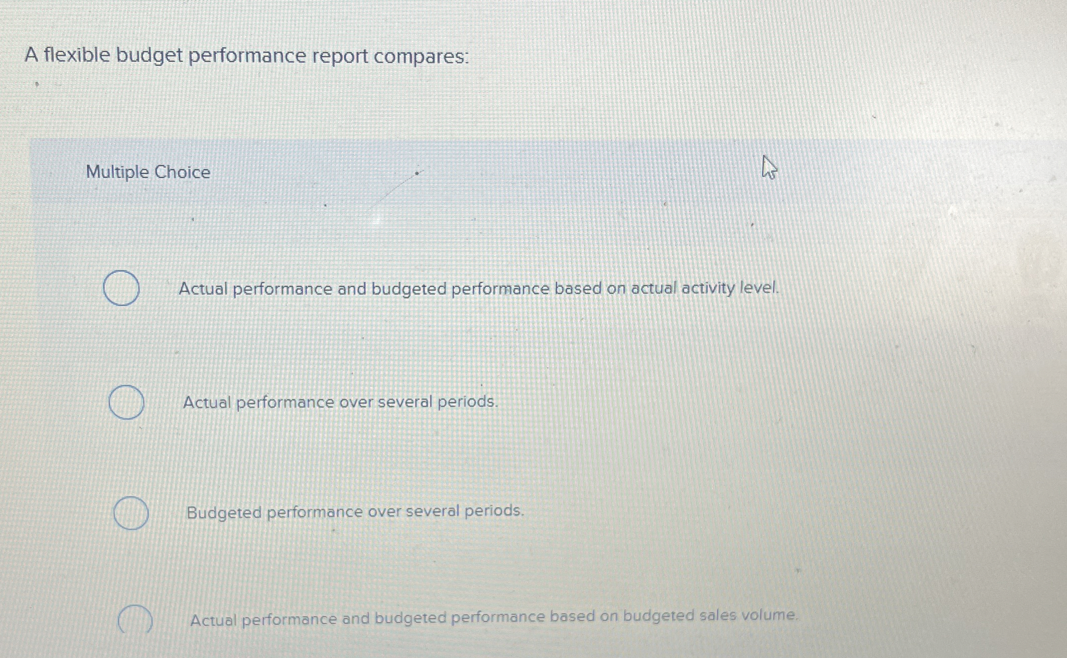 A flexible budget performance report compares: