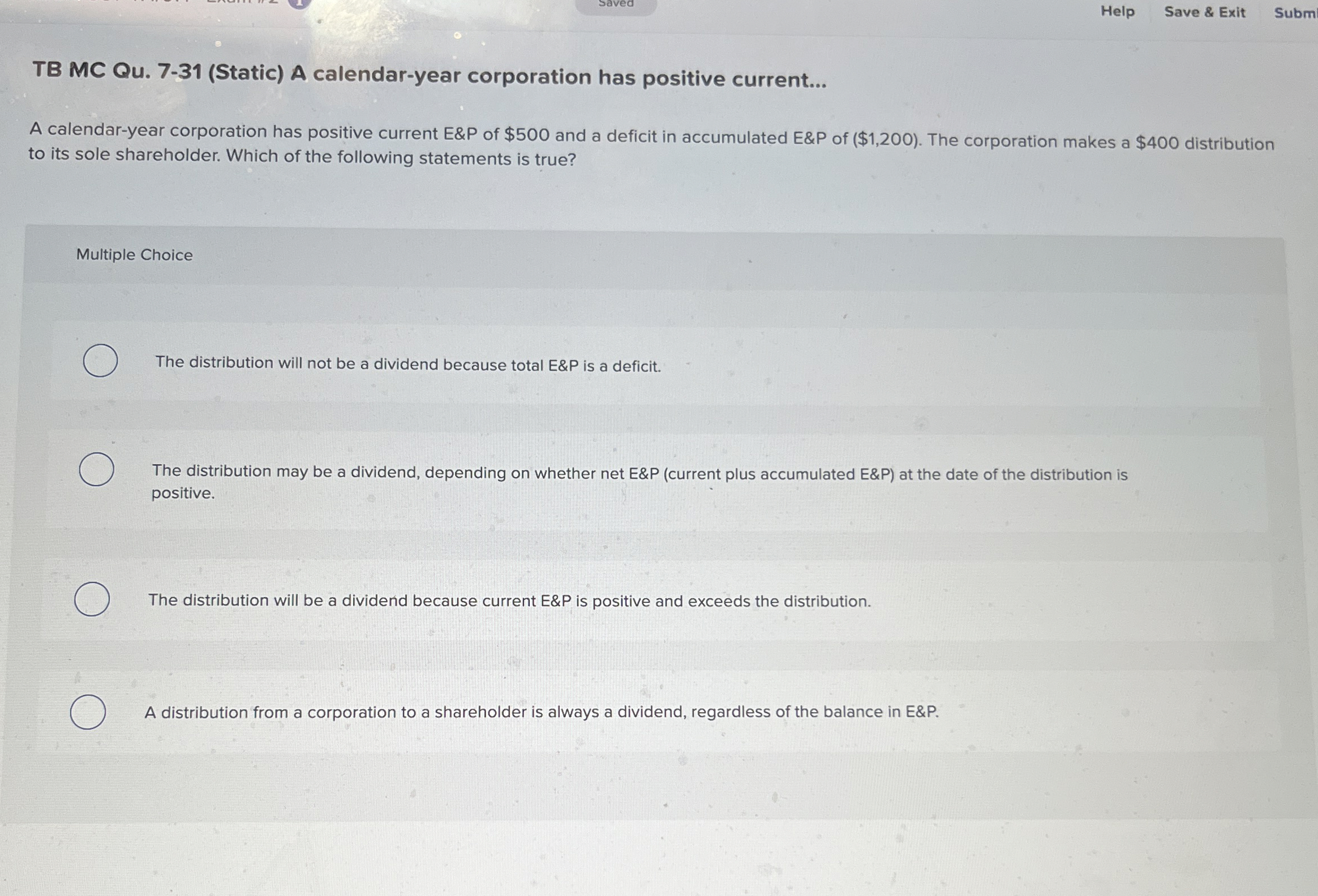 Help Save & Exit Subm TB MC Qu . 7 - 3 1 ( Static