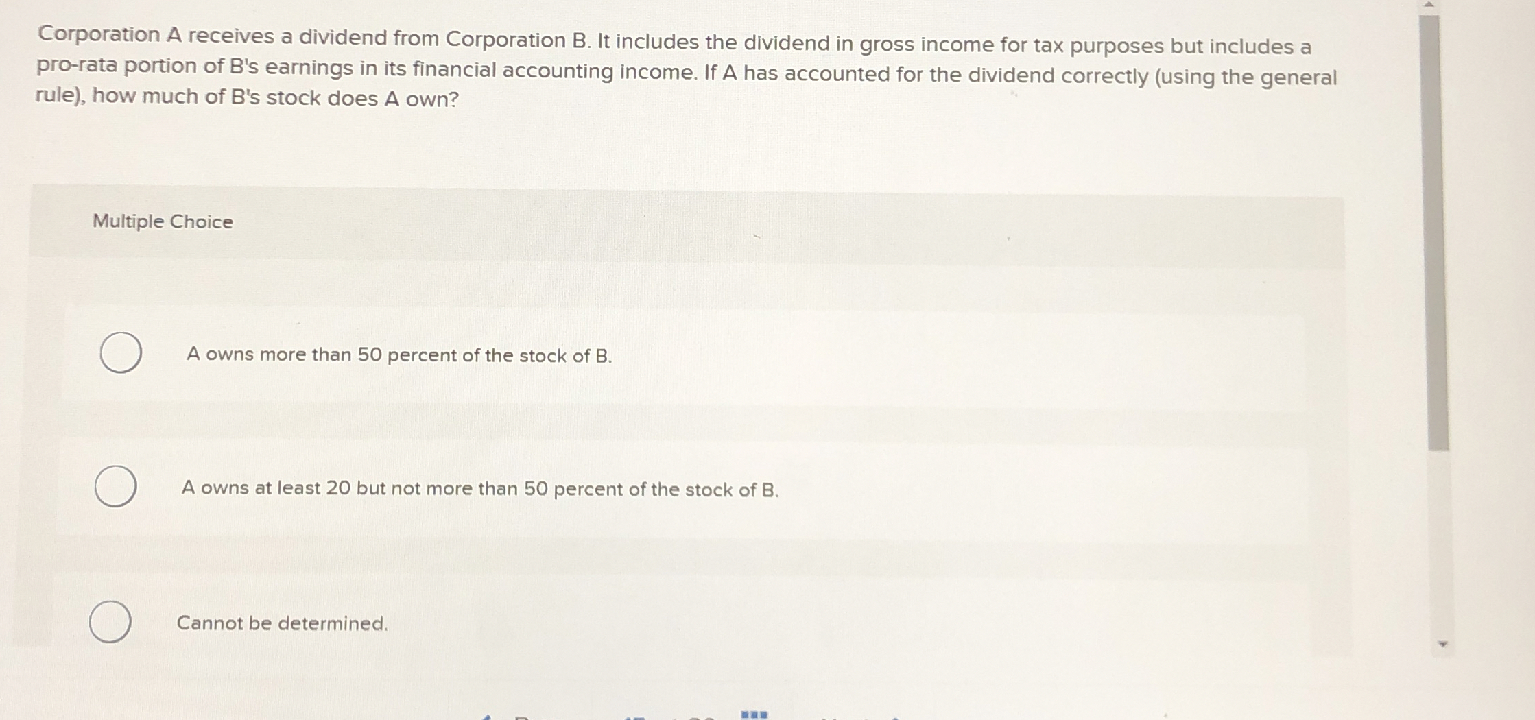 Corporation A receives a dividend from