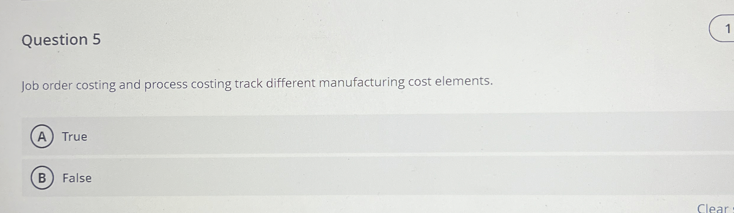 Question 5 1 Job order costing and process