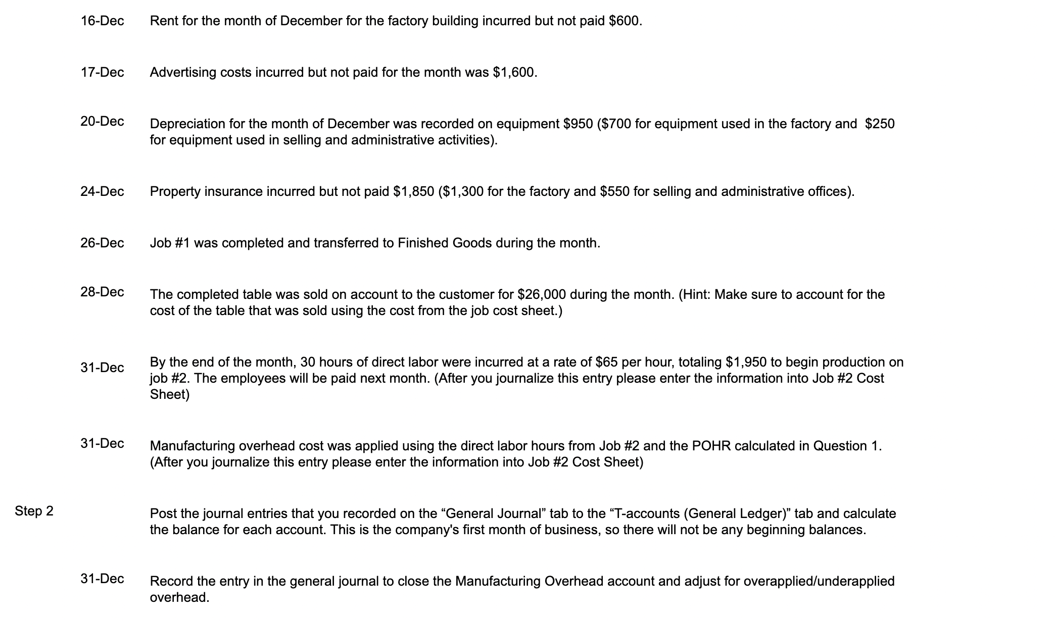 You work for Thunderduck Custom Tables Inc. This