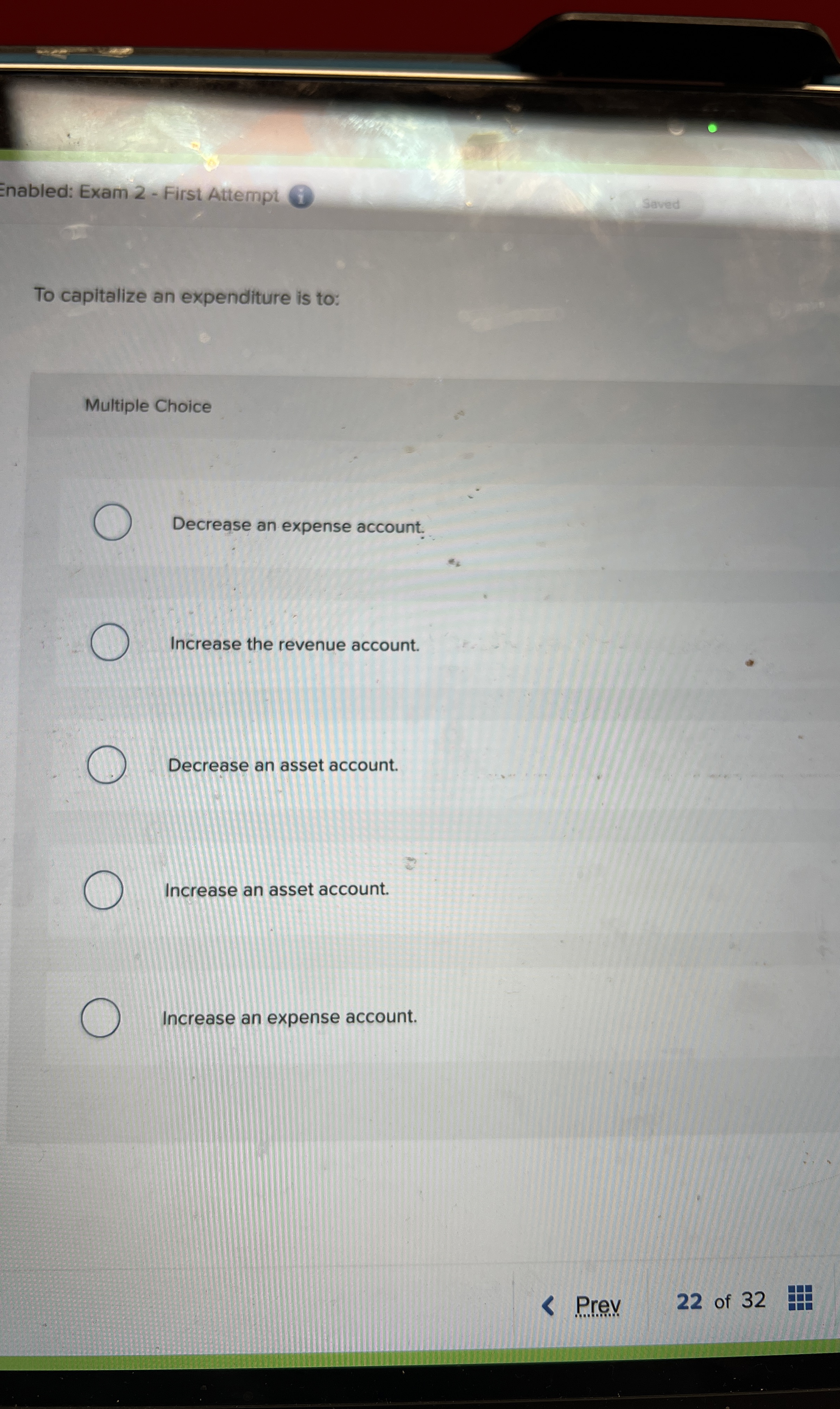 Enabled: Exam 2 - First Attempt Saved To