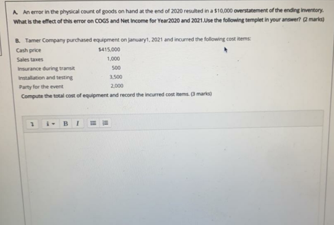 answer for me A. An error in the physical count