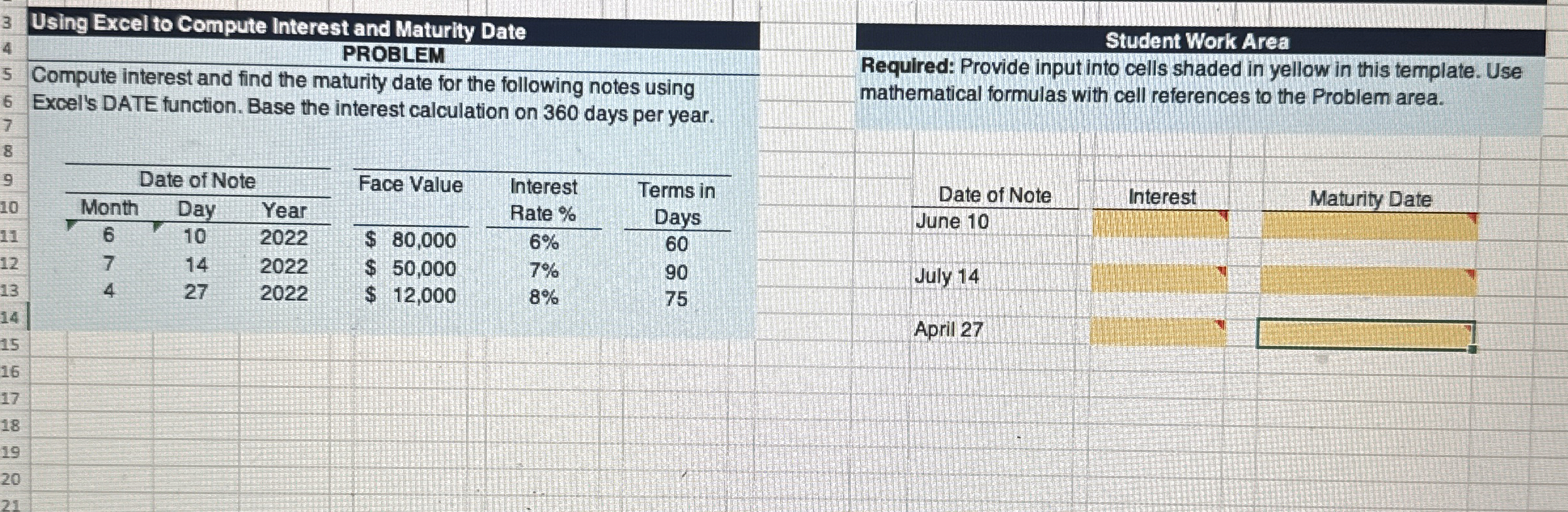 Using Excel to Compute Interest and Maturity Date