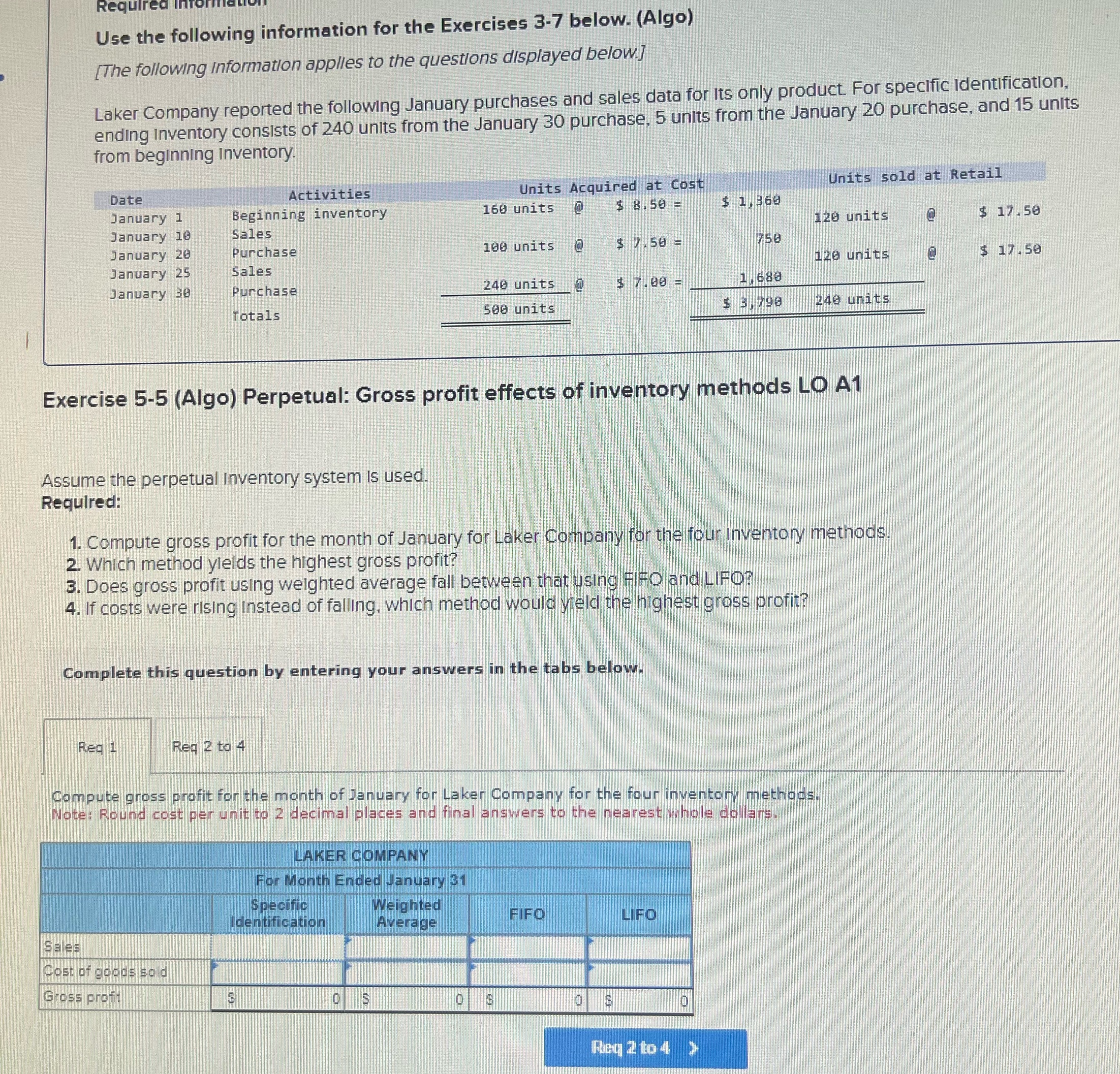 Require Use the following information for the