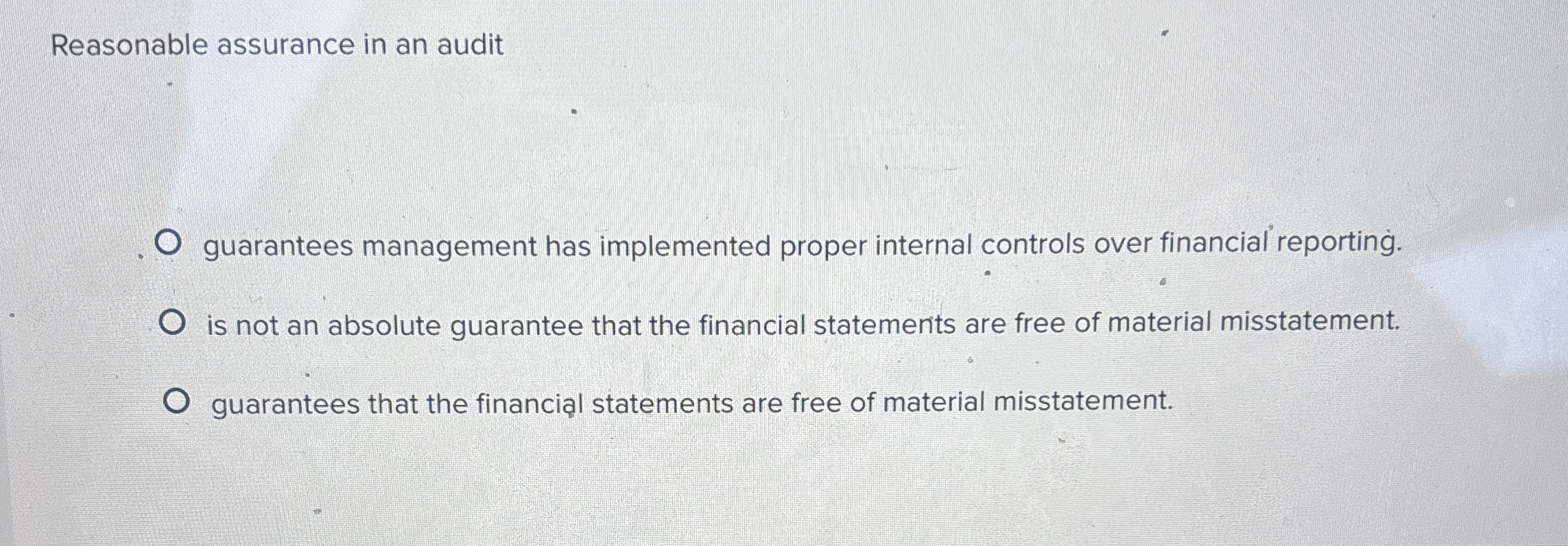 Reasonable assurance in an audit guarantees
