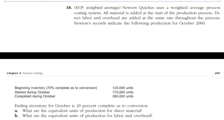 COST PROCESS 18. (EUP, weighted average) Newton